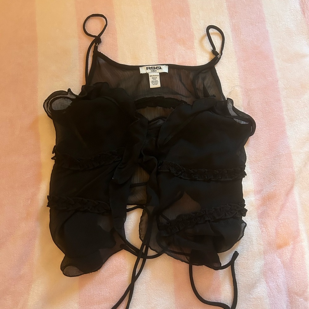 RSQ Black Sheer Ruffle Tie Top